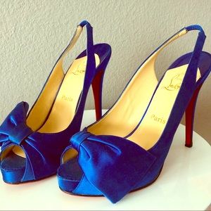 Christian Louboutin Blue Peep Toe Slingback Heels